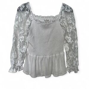 Embers Baby Doll Blouse Long Sleeve Lace Smocked Ruffle White #boho #whimsical